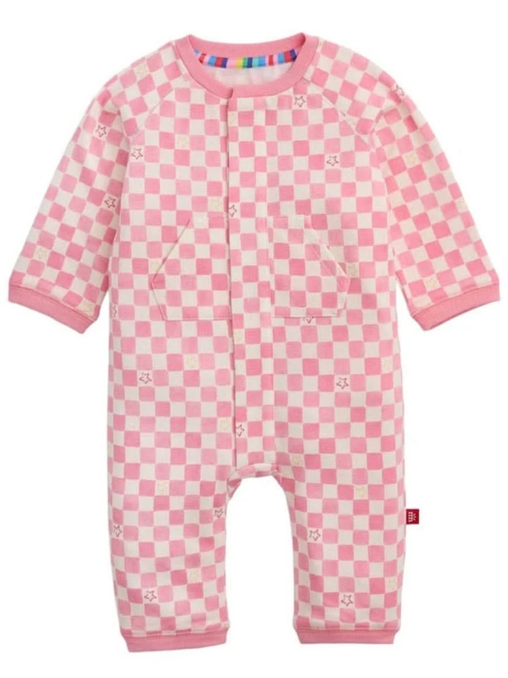 Magnetic Me Pink and Cream Checkerboard One-Piece Bodysuit